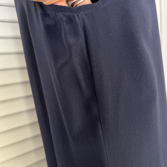 Rebecca Taylor Pieced Godet Sheer Insert Silk Flare Dress | Navy Blue | Size 8 - Picture 9 of 16